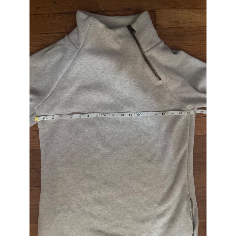 Athleta Cybele Asymmetric Zip Tunic Sweatshirt Heather Gray SmallP Thumbholes - Picture 5 of 7